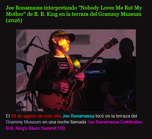 BrujitoHechizer's tweet photo. En el blog @JBONAMASSA tributa a B.B. King https://t.co/A7GMI7eEmM
#NietoNiLoOtroDeTodoUnPoco #filosofo #escritor #musica #BrujitoHechizero #JoeBonamassa #bbking #nobodylovesmebutmymother #blues #bluesmusic #bluesman #LiveMusic #liveperformance #grammymuseum https://t.co/p4E7yE0rse