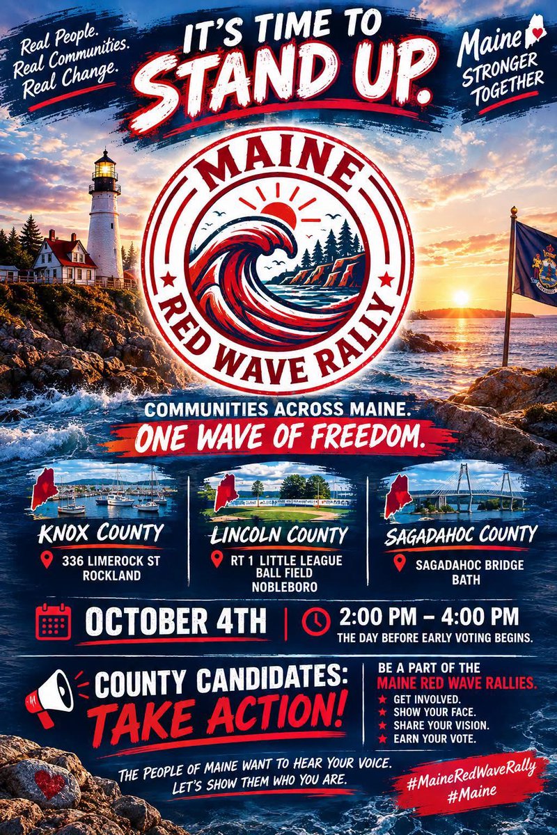 MERedWaveRally's tweet photo. 5 days until it’s GO TIME.  Don’t forget, if you can’t make it to one of the 3 rallies we want pictures or videos of you wearing RED at a watch party.  Even if it’s a party of 1 😛 #turnmainered #maineredwaverally #votered https://t.co/MEOVawjkYH