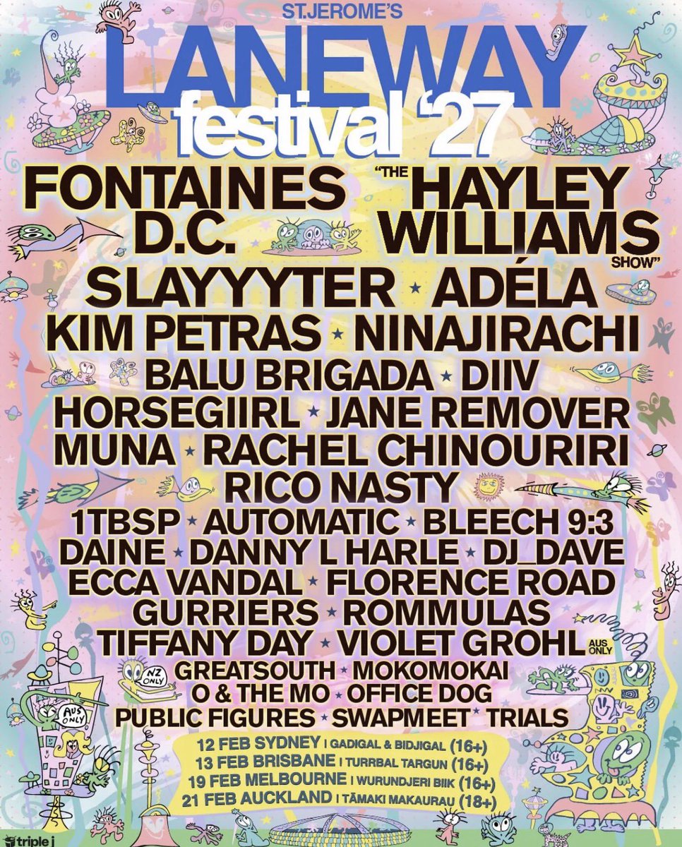 wgiacord's tweet photo. Slayyyter will be performing at LANEWAY Festival 2027 alongside Kim Petras, ADELA, Hayley Williams and Ninajirachi! https://t.co/sVwaWzjjM3