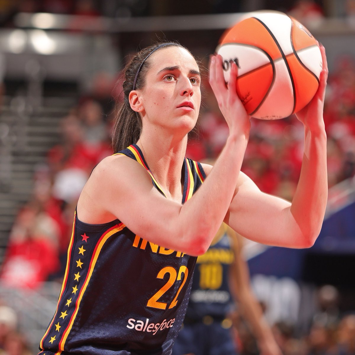 WNBA's tweet photo. A WNBA Playoff FIRST 🚨

14 points. 11 assists. One half.

No player in WNBA history has ever recorded a double-double off points and assists in a half of a Playoff game before Caitlin Clark.

LVA-IND | Prime Video | 2026 WNBA Playoffs presented by Google Pixel | @madebygoogle https://t.co/QlJvm6Lb9y