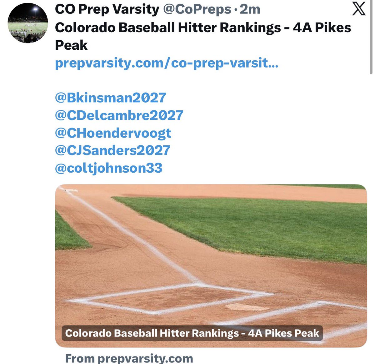 CJSanders2027's tweet photo. Thank you CO Prep for the shout out! Looking forward to this year. @Birchprospects @ericwdillinger @CDelcambre2027 @CoachScott11 @LHSparkerSports https://t.co/KwfjcI4bR4