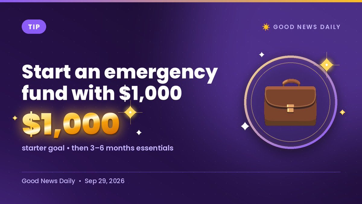 GoodNewsDailySW's tweet photo. 💭 This just saved us when our furnace went out this week!

💼 Early-40s tip: build an emergency fund

Fidelity: start with $1,000, then aim for 3–6 months of essentials. Sleep-better money. 

Building yours?

https://t.co/Mxqwhg9sd0 https://t.co/t3LhNpBZHm