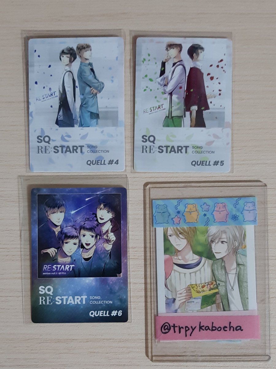 trpykabocha's tweet photo. 【交換】 ツキプロ ALIVE RE:START SONG COLLECTION リスタート メーカー特典トレーディングカード トレカ

求：Growth　#４（昂輝&amp;涼太）

譲：SOARA(Ｂ) #４、５
　　QUELL#4～６

１枚からでもお気軽にお声がけください

郵送交換になります https://t.co/9ASNqvA0px
