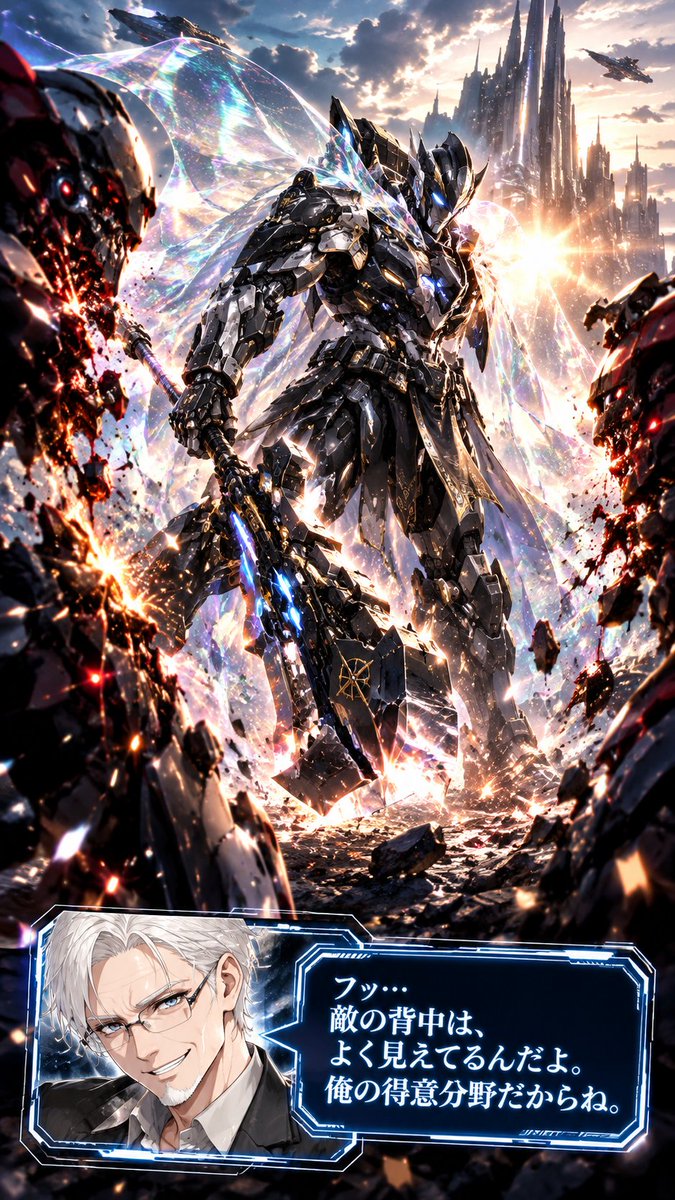 uhaoke_stamp's tweet photo. #全クリエイターに告ぐロボットの作品を解放せよ
#うはおけプロンプト

調子に乗って、プロンプト第2弾だ！

光化学迷彩マントで姿を隠し、姿を現した瞬間に敵ロボットを背後から真っ二つ斬りぃ！！✨

戦闘の舞台も添付したキャラの雰囲気から作ってくれますぜ☺

プロンプトはALTとコメント欄💪🤖 https://t.co/l2qHy5DNl2