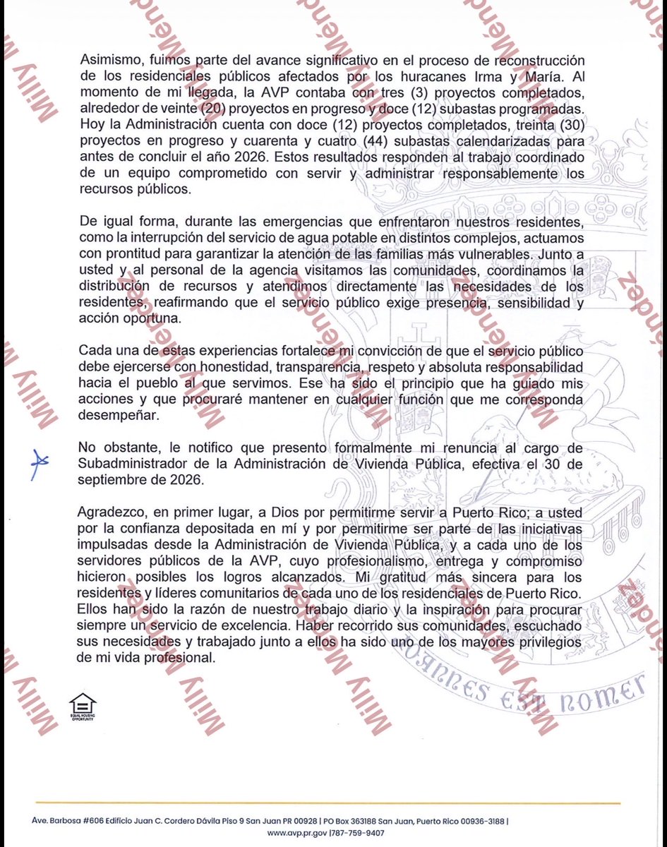 MillyMendezpr's tweet photo. OTRA BAJA QUE ADELANTAMOS EN @diaadiat2  Alberto Fradera sale como subadministrador de Vivienda Pública efectivo el 30 de septiembre. Fradera presentó su renuncia el 22 de sept al Adm AVP ➡️ En la carta no identifica algún conflicto x su salida, pero hubo presión según fuentes https://t.co/bSp0jhRI5x