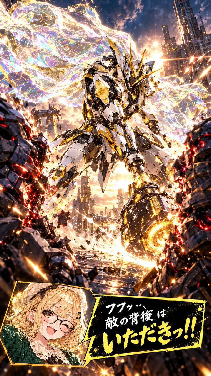 uhaoke_stamp's tweet photo. #全クリエイターに告ぐロボットの作品を解放せよ
#うはおけプロンプト

調子に乗って、プロンプト第2弾だ！

光化学迷彩マントで姿を隠し、姿を現した瞬間に敵ロボットを背後から真っ二つ斬りぃ！！✨

戦闘の舞台も添付したキャラの雰囲気から作ってくれますぜ☺

プロンプトはALTとコメント欄💪🤖 https://t.co/l2qHy5DNl2