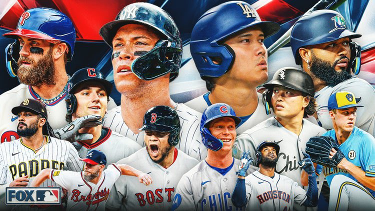 Dekopin_Koike's tweet photo. MLBのポストシーズンが始まりそれぞれの媒体のPR画像に大谷翔平がいるのは当然としてこの錚々たるメンツの中に村上宗隆がどこでも並んでるのめちゃくちゃ熱い https://t.co/5vgWlpSK4G