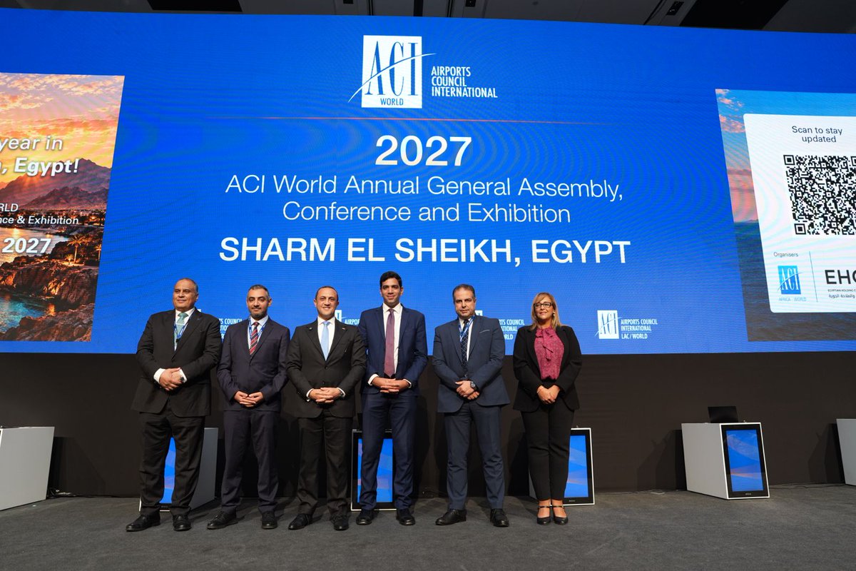 ACIWorld's tweet photo. 🌍 The handover is official. Sharm El Sheikh, you’re next.

As #WAGA2026 comes to a close in Lima, we look ahead to WAGA 2027 in Sharm El Sheikh, 16–22 October 2027, hosted by EHCAAN (@ehcaanEg) and co-organized by @ACI_Africa. 

Thank you to our ACI-LAC and Lima Airport colleagues for a great week.

Media release: https://t.co/QSowXixe6S

#WAGA2027 #ACIWorld

@ACI_LAC 
@AeroJorgeChavez