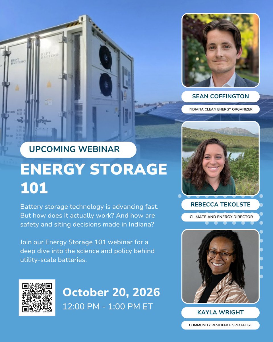 HEC_ED's tweet photo. Energy storage helps solar energy be used even when the sun isn't shining. Curious about how energy storage works in Indiana? Energy Storage 101 — a virtual education session hosted by HEC and Greenlight America.

🔗 https://t.co/FcIi9LWQrt 
📅 10/20/26 | 12:00 PM ET https://t.co/pHVZseSB2e