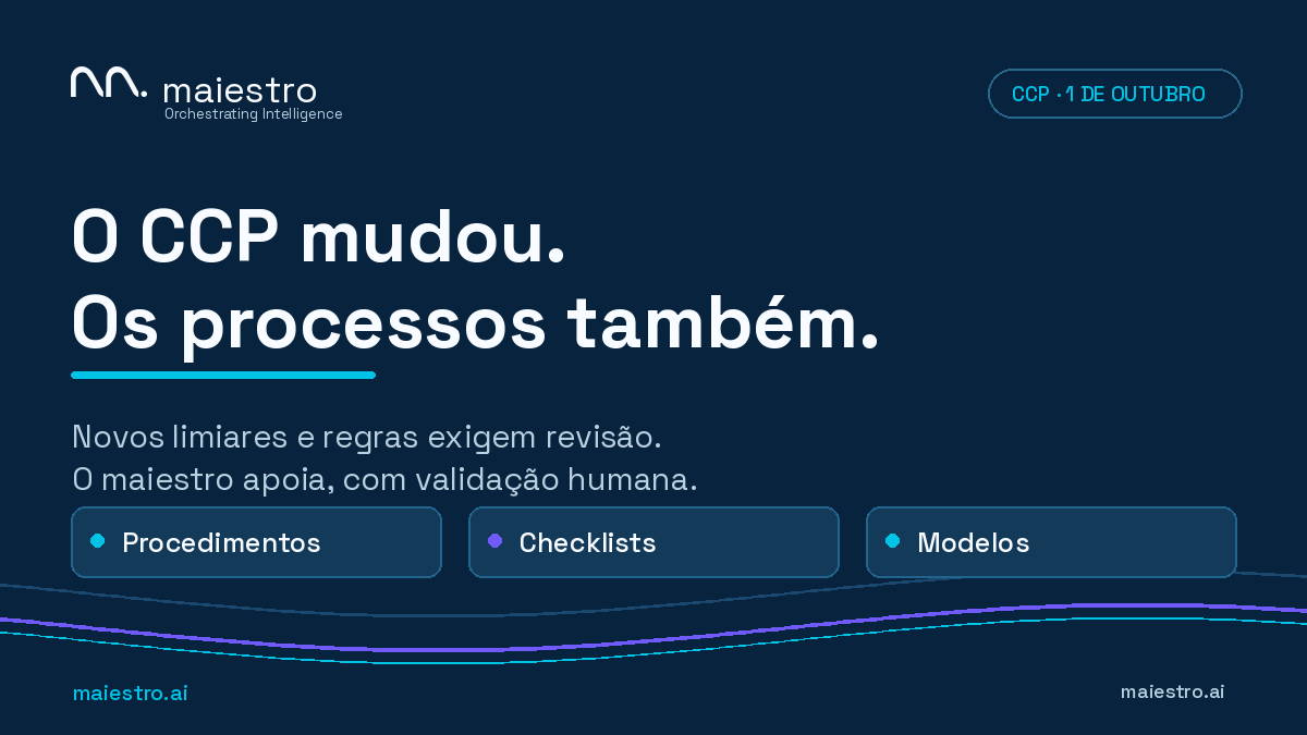 maiestroai's tweet photo. A revisão do CCP entra em vigor hoje. Novos limiares e regras exigem rever procedimentos, checklists e modelos. O maiestro liga conhecimento jurídico, agentes e workflows para apoiar a preparação, com validação humana. Fale connosco: https://t.co/TEaHvUko0i #CCP https://t.co/DCLm2dIeE2