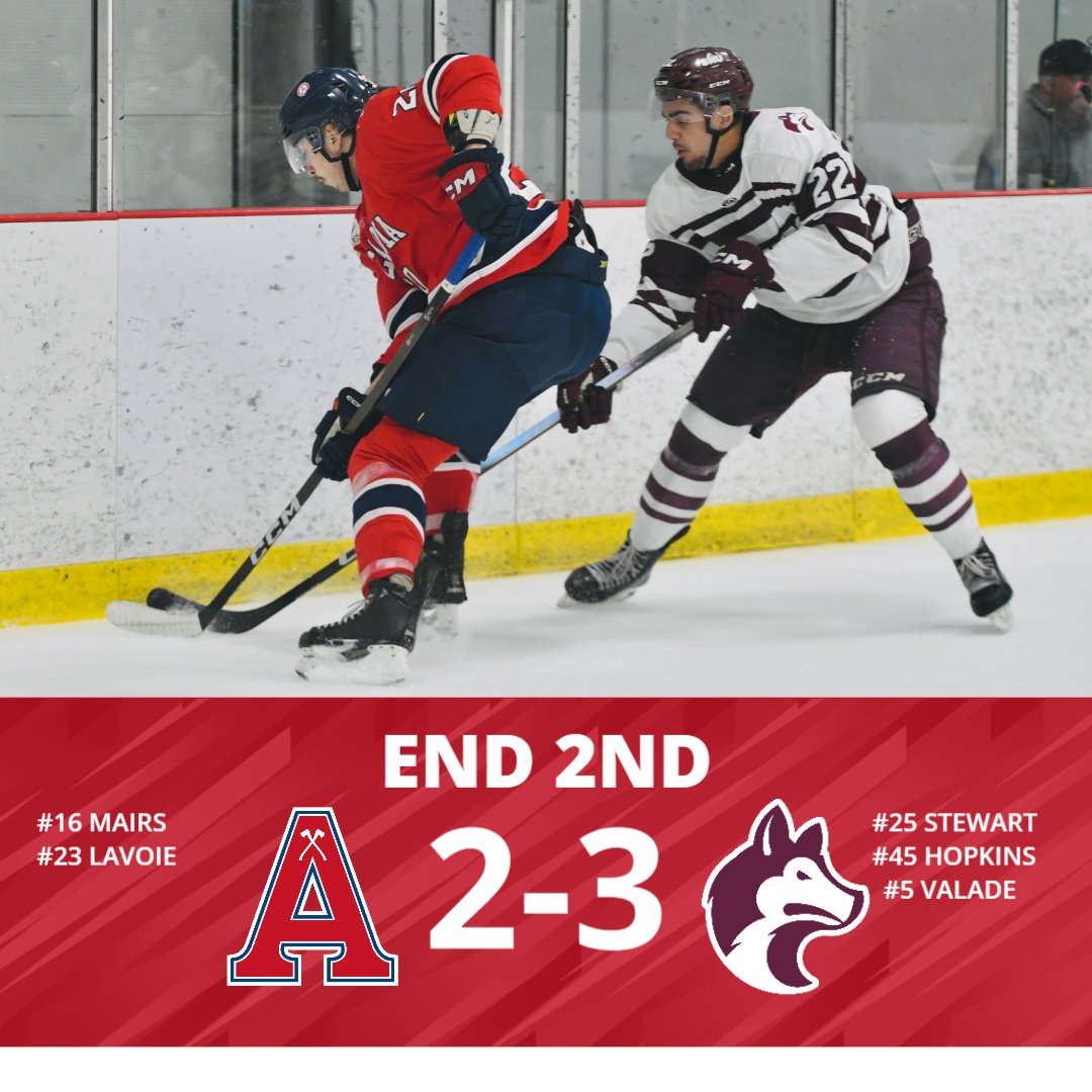 axemenhockey's tweet photo. After 2 periods in Halifax, Acadia tightens the score, now trailing 3-2.
Axemen with a pair of powerplay goals in the 2nd with Brendan Mairs & Zak Lavoie scoring.
Shots on goal: Huskies 27 Acadia 19
#GoAcadiaGo https://t.co/FSZrWJ9eKr