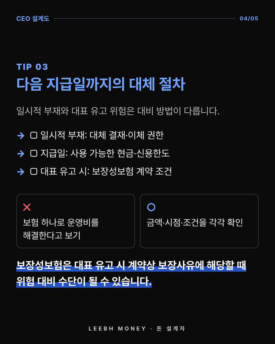 leeBH_money's tweet photo. 매출도 이익도 있는데, 지급일 현금은 왜 부족할까요?

하지만 4칸을 적으면 놓친 곳이 보입니다.

거래처 / 지급일 / 필요액 / 대표 부재 시 승인자.
9월 30일 세무 일정은 회사별 적용 대상을 확인하세요.

출처: 국세청 2026년 9월 세무일정
#CEO설계도 https://t.co/fL5dtFVxI6