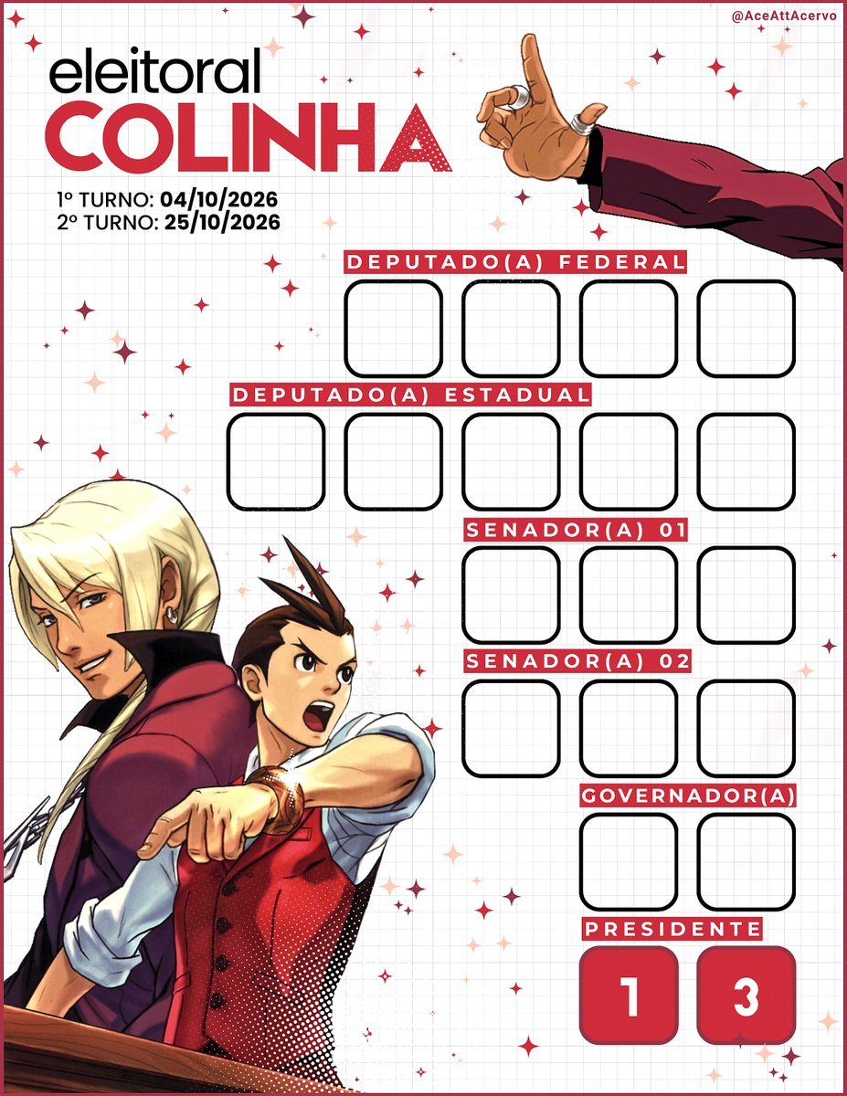 AceAttAcervo's tweet photo. Nós não íamos ficar de fora não! Colinha eleitoral de WrightWorth, KlaPollo, FranMaya e AsoRyuu para vocês preencherem! 🇧🇷🚩⭐️

Feitos respectivamente por: Acervo, Ámbar (@yowaitsu_), Mah (@MahCarello) e Say (@yamastars_) https://t.co/7XDO5cexXY