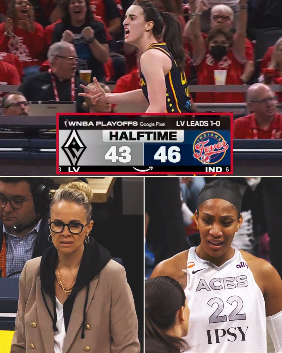 YahooSports's tweet photo. The Fever hold the narrow lead over the Aces at the half with their season on the line 👀 

Caitlin Clark triple-double watch with 14 points, 11 assists, and 4 rebounds 🔥 https://t.co/d13bnt1oyj