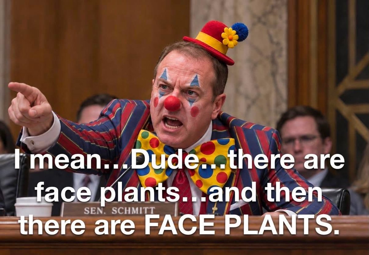 btrekman1's tweet photo. @SenEricSchmitt Hey Senator Dirtbag Schmitt, today you looked like the total clown that you are. It was hilarious 😂 https://t.co/zmi9WMJC7b