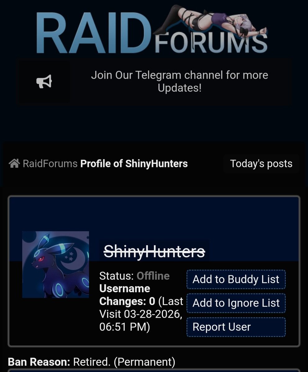 shinydreffus's tweet photo. Nice @RaidForumsHub you have ban SLSH 
@Pwn_Forums @DarkForumss and you? 
#ShinyHunters https://t.co/41SluBbllT