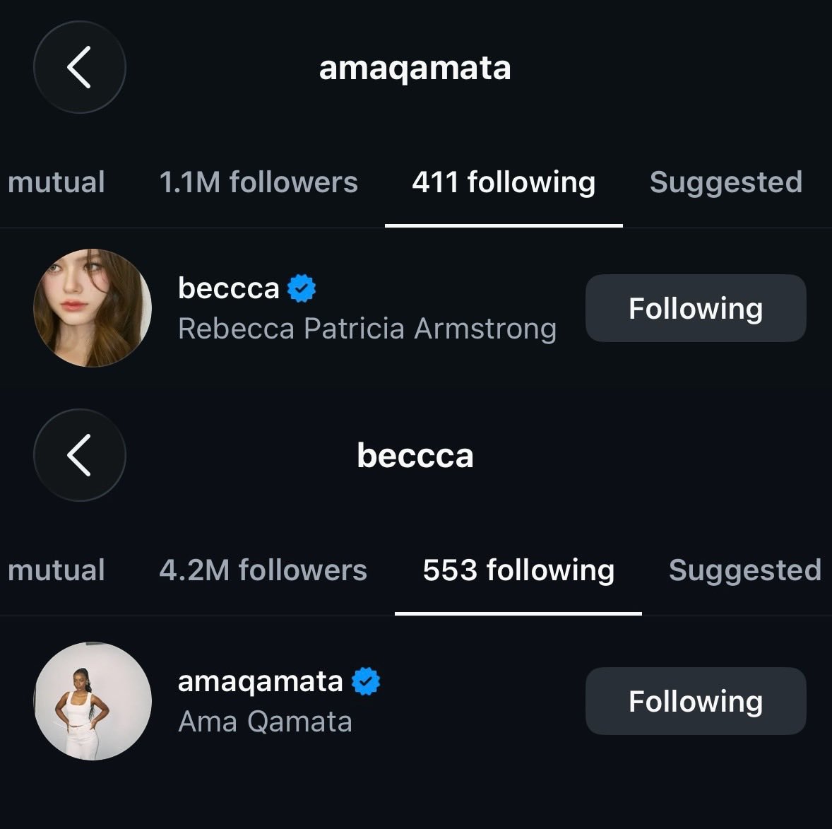 AdrianaPacific0's tweet photo. Becky e a atriz Ama Qamata começaram a se seguir no IG 👏🏻💅🏻

REBECCA LE DEFILE LOREAL PARIS26
#LeDefileLOrealParis2026xBecky
#beckysangels #BeckyArmstrong
#RebeccaxLOrealParis https://t.co/N4MbxiYdb0