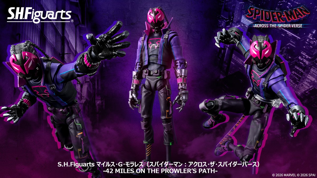 t_features's tweet photo. 【商品情報公開】

「S.H.Figuarts マイルス・G・モラレス（スパイダーマン：アクロス・ザ・スパイダーバース）-42 MILES ON THE PROWLER’S PATH-」が商品化決定！
📌https://t.co/DwXrBZV4j0

本体の色味を再解釈！
一般店頭にて2026年10月1日予約開始、2027年6月発売予定！
#t_shf #スパイダーバース https://t.co/ubjm3EibuV