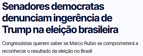 Ane_bor's tweet photo. Três senadores democratas enviaram uma carta ao Departamento de Estado dos EUA denunciando a ingerência do governo de Donald Trump na eleição presidencial brasileira. O documento assinado por Jeanne Shaheen, Tim Kaine e Peter Welch questiona o favorecimento a Flávio Bolsonaro e cobra o compromisso de Washington em reconhecer o resultado do pleito de 2026. (ICL Notícias)