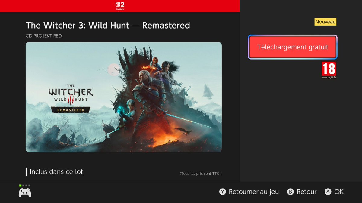 SwitchActu's tweet photo. Si vous possédez The Witcher 3 sur Nintendo Switch en version physique, vous pouvez récupérer très facilement la version Remastered sur Nintendo Switch 2 gratuitement !

Assurez-vous que la cartouche est dans la console, puis que le jeu est bien à jour (4.04d). Lancez-le, et dans le menu principal, vous aurez un onglet "Disponible sur Nintendo Switch 2".

Appuyez dessus, suivez les étapes, puis lancez le téléchargement du remaster !
