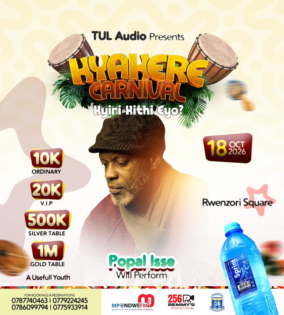 Guidecolline's tweet photo. Artist #popel isse from DRC has today confirmed his presence and perfo at @KyakereCarnival 2026.
Secure yourself an early bird tickets or a table as indicated on the flyer below.
Don't miss the unlimited vibes on 18th oct. https://t.co/guS51CvrAv