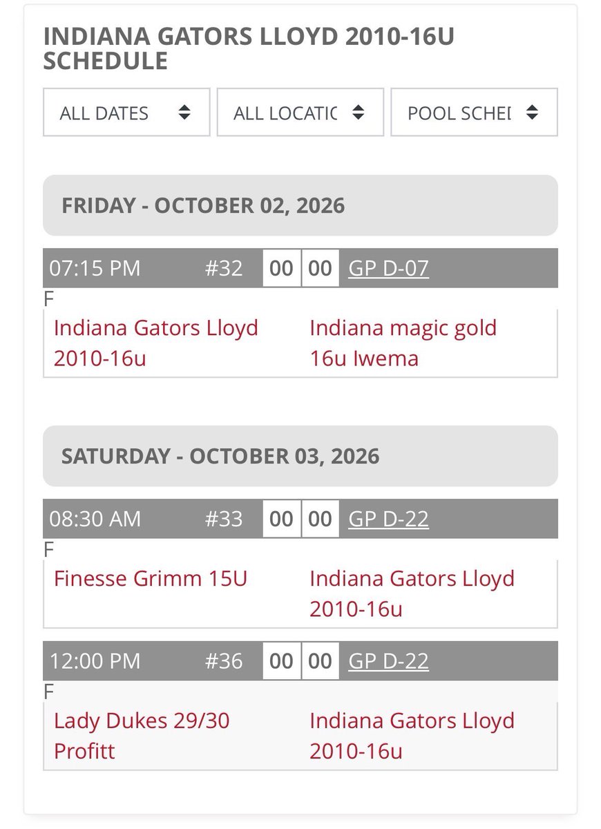 Nora__Bauer's tweet photo. Schedule for this weekend!! Excited to see my girls!! 

@GatorsPremier10 @MarkLlo84231890 https://t.co/u1UmjzGqHJ