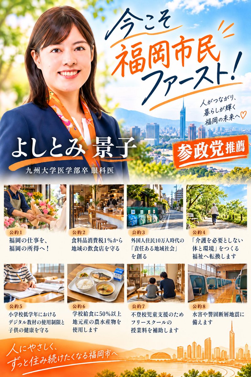 seijie35's tweet photo. 【福岡市長選】
よしとみ景子

福岡市民ファースト‼️
最高じゃねぇか

福岡市民が羨ましい https://t.co/72hxLdOcrI