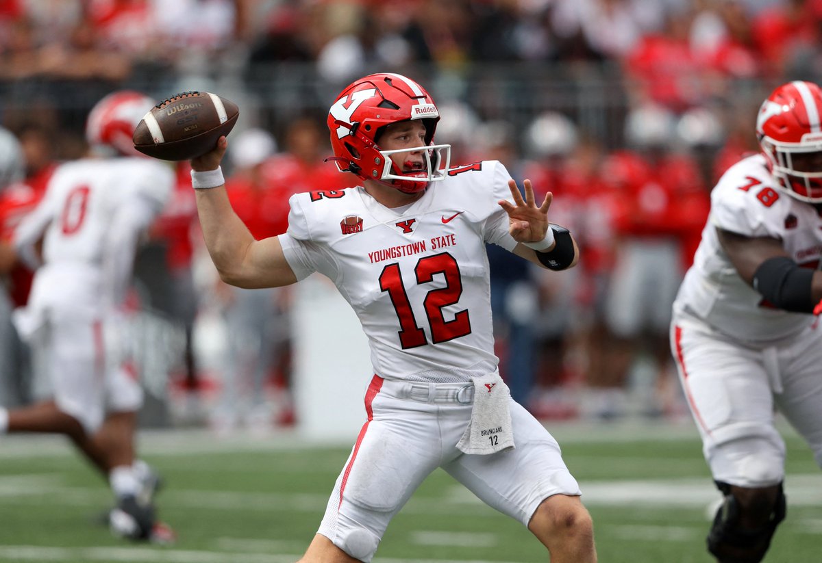 CamMellor's tweet photo. Our @PFN365 highest-graded FCS QBs through 4 weeks:

Beau Brungard, Youngstown State: 98.9
Kaden Anderson, Tarleton State: 91.4
Jared Lockhart, Jackson State: 90.3
Nicholas Peipert, St. Thomas (MN): 89.1
Chris Parson, Austin Peay: 88.9
Justin Lamson, Montana State: 88.8
Dante Reno, Yale: 88.7
Jax Leatherwood, Tennessee Tech: 87.5
Chase Mason, South Dakota State: 87.4
Jerry Kaminski, North Dakota: 86.8