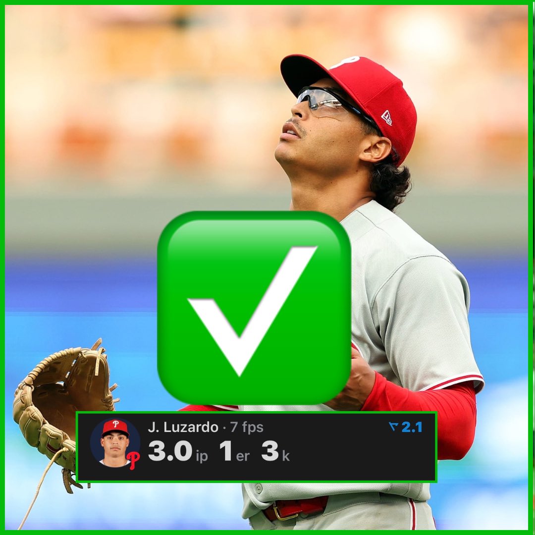 IzzoBets's tweet photo. MLB Prop #2⚾ {Sep 29}

CASH IT!🤑80% HIT RATE‼️💎

✅✅✅Jesus Luzardo 6.5 Outs
{-125} Fanatics #Phillies

FOLLOW FOR MORE LOCKS!💪@izzobets

RTs♻️+ LIKEs💜Appreciated❗️

📊powered by:@propsdotcash

#gamblingx | #gamblingtwitter https://t.co/BS20DHLzNi