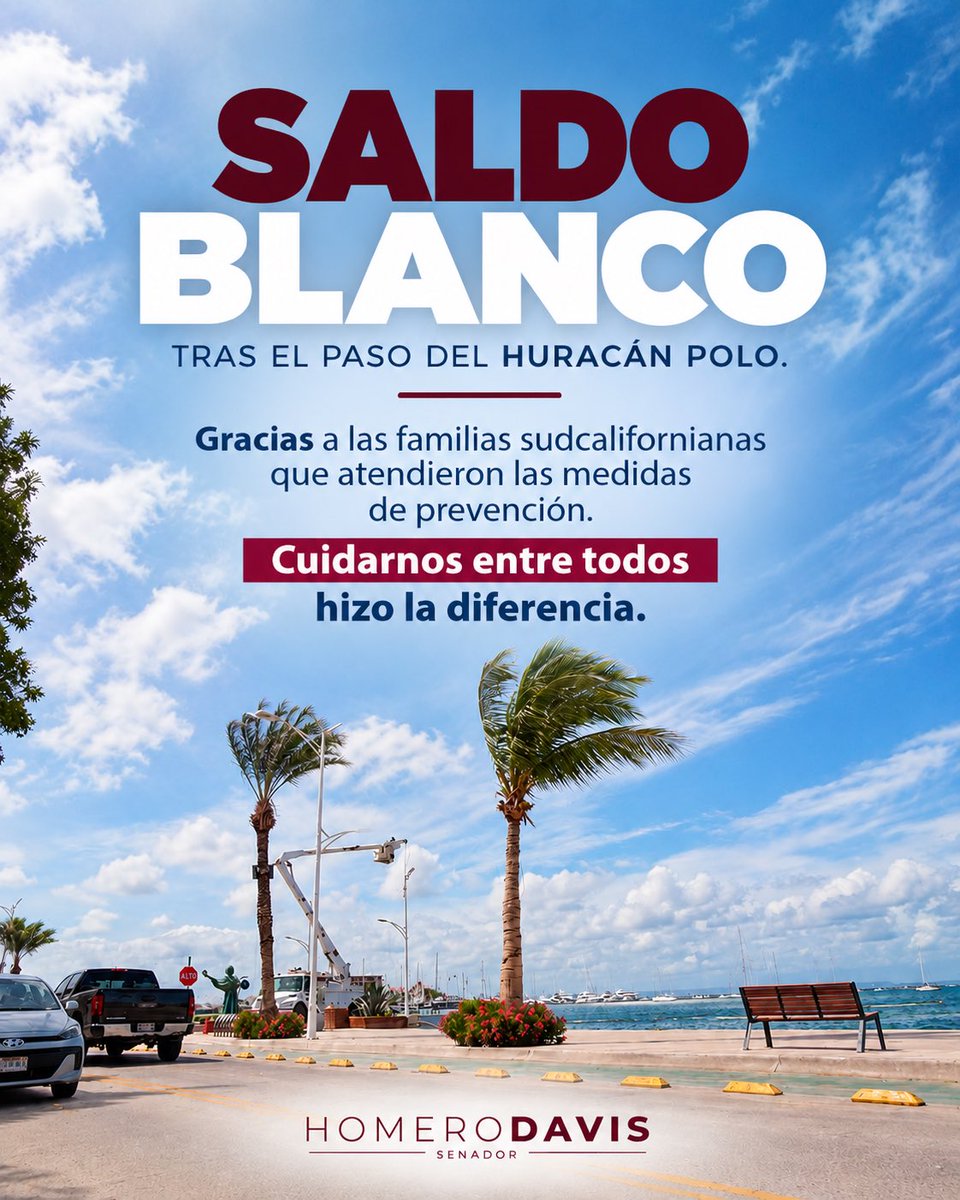 homerodav's tweet photo. Mi reconocimiento a las Fuerzas Armadas @Defensamx1, Protección Civil, @GobBCS, @conagua_mx, @CFEmx, ayuntamientos y demás instituciones que actuaron de manera coordinada y oportuna ante el paso del #HuracánPolo, así como a quienes habilitaron y atienden los refugios temporales. Mi solidaridad con las familias que tuvieron afectaciones en sus hogares.

Sigamos atentos.
