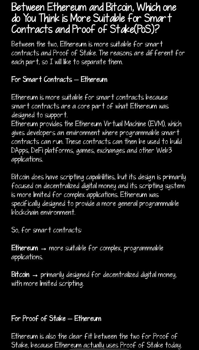 Olupeters_'s tweet photo. Third assignment and we meet in class

Between Ethereum and Bitcoin, Which one do You Think is More Suitable for Smart Contracts and Proof of Stake(PoS)❓

@CyrusOlogun @itsSh0la @peetahlaw__ @highchiefebuka

#CryptoWithShola https://t.co/1ixezSu0zg