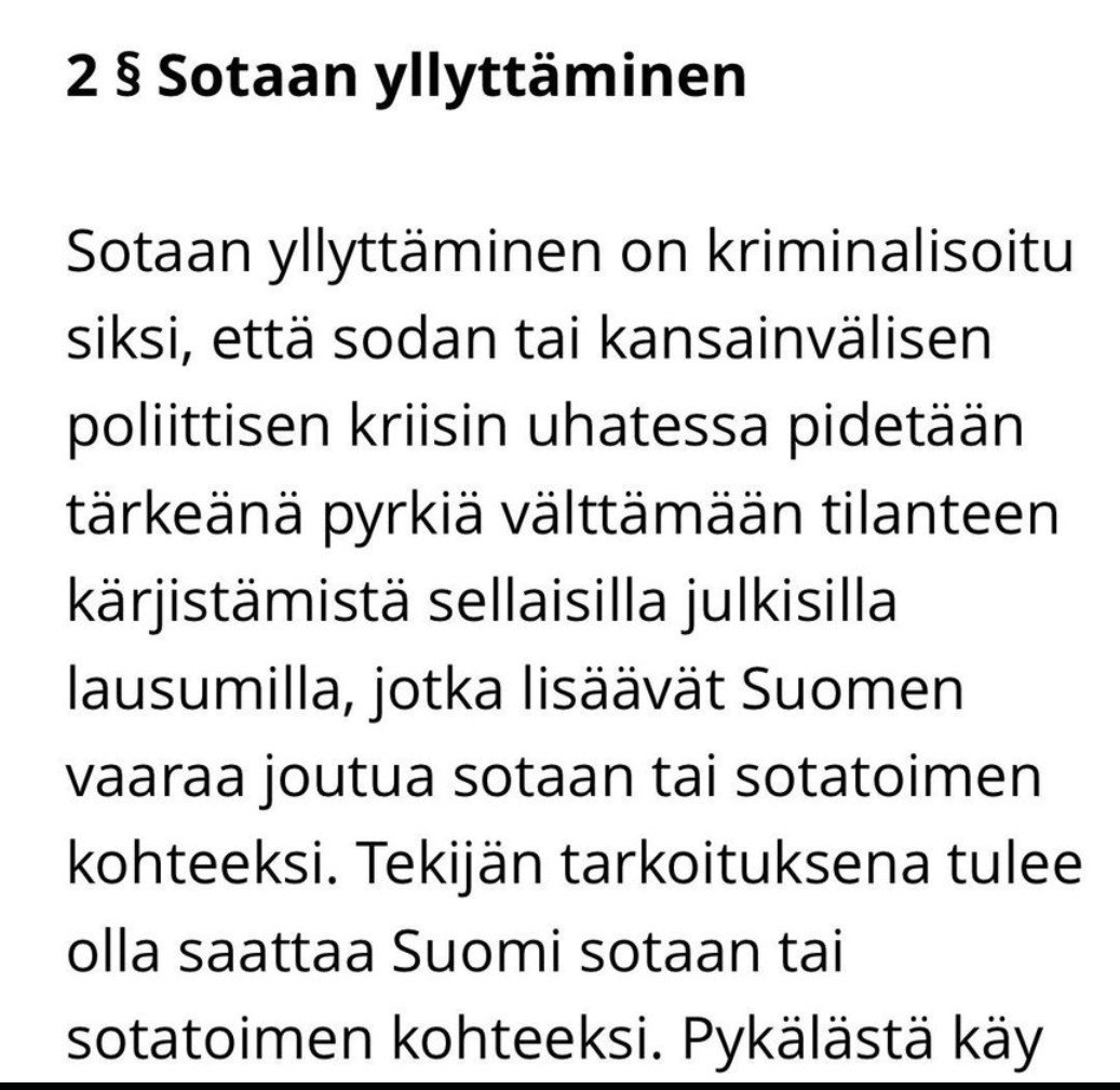 Esana2e's tweet photo. @elinavaltonen Hei Elina. Muistutuksena vaan, ettei lähtisi liikaa laukalle: Meillä on Suomessa myös rikoslaki. Sen tehtävänä on suojata suomalaisia. https://t.co/wHSpv5FDOk