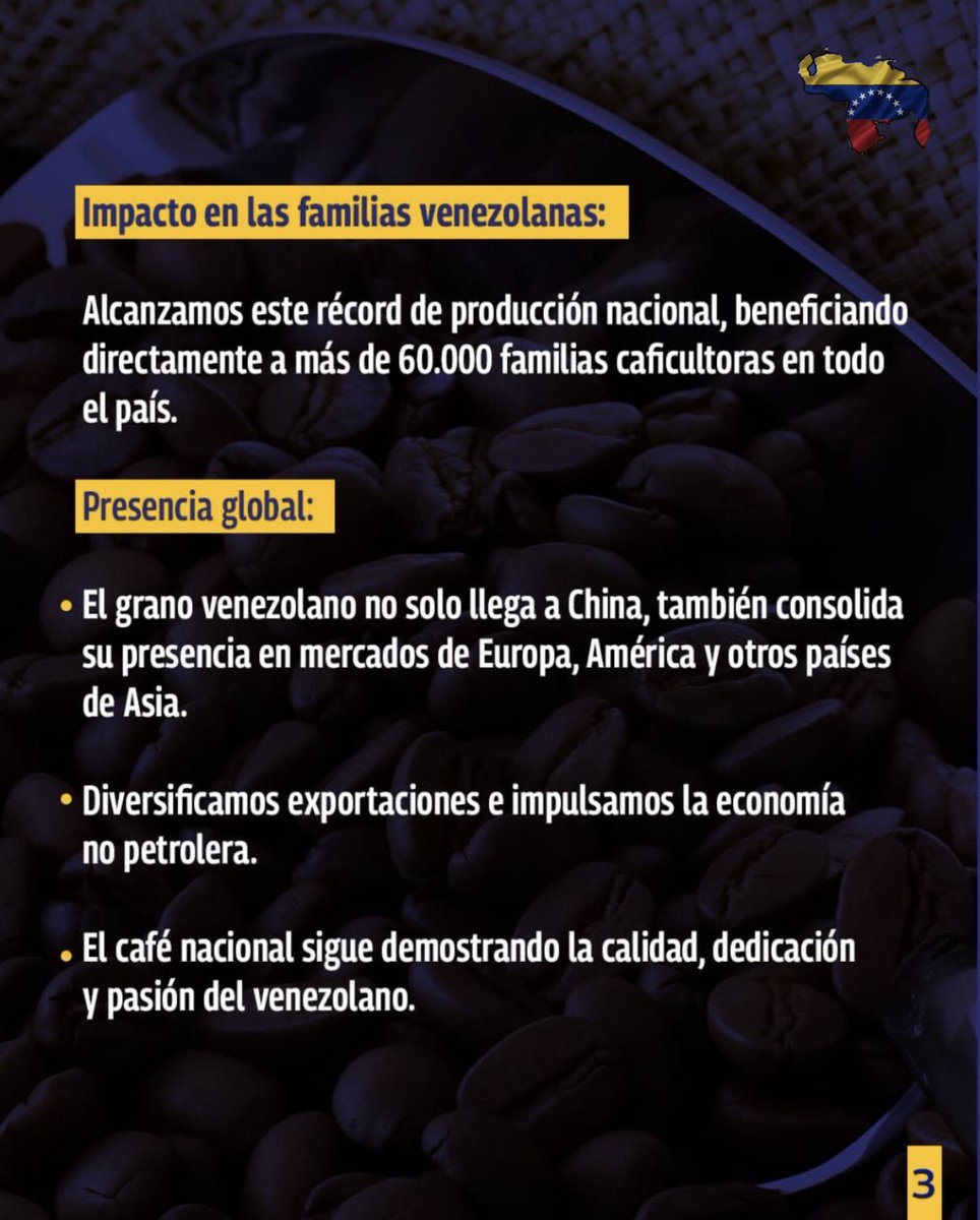 EmbCongo_ve's tweet photo. El café venezolano conquista Asia, con el envío del primer gran cargamento de café de especialidad, cosechado por productores del estado Trujillo, hacia la República Popular China.
@NicolasMaduro @delcyrodriguezv @plasenciafelixr
#BringThemBack
#FreeThemNow
#FreeMaduro
#FreeCilia https://t.co/ZXndhnF9OT