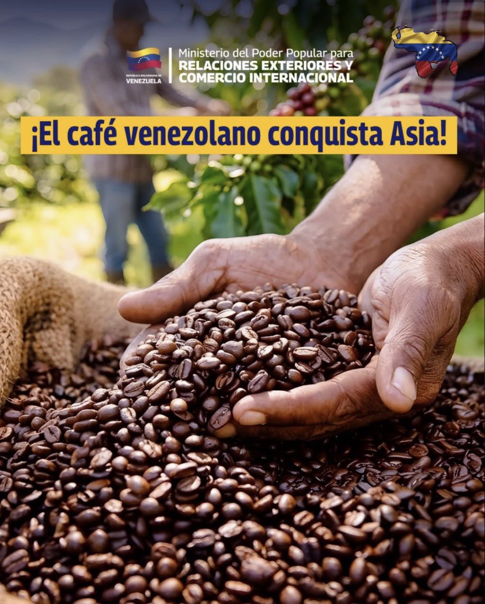 EmbCongo_ve's tweet photo. El café venezolano conquista Asia, con el envío del primer gran cargamento de café de especialidad, cosechado por productores del estado Trujillo, hacia la República Popular China.
@NicolasMaduro @delcyrodriguezv @plasenciafelixr
#BringThemBack
#FreeThemNow
#FreeMaduro
#FreeCilia https://t.co/ZXndhnF9OT
