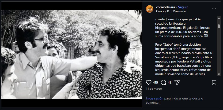 giova7023's tweet photo. @MafeCarrascal Gabriel Garcia Marquez dono su premio Romulo Gallegos al partido MAS de izquierda venezolano https://t.co/I29judYFYj