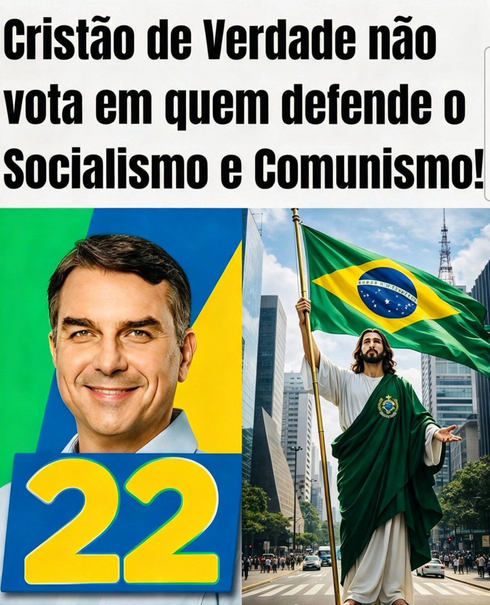 NeySilv91817618's tweet photo. Cristão de verdade não vota em quem defende socialismo e comunismo. Quem tem fé também tem princípios e valores que não abre mão. Deus, Pátria, Família e Liberdade.🙏✌️🇧🇷🫡

É Flávio Bolsonaro 2️⃣2️⃣✅✌️🇧🇷🫡
#Vote22
#FlavioBolsonaroPresidentedoBrasil https://t.co/eZcgM52lir