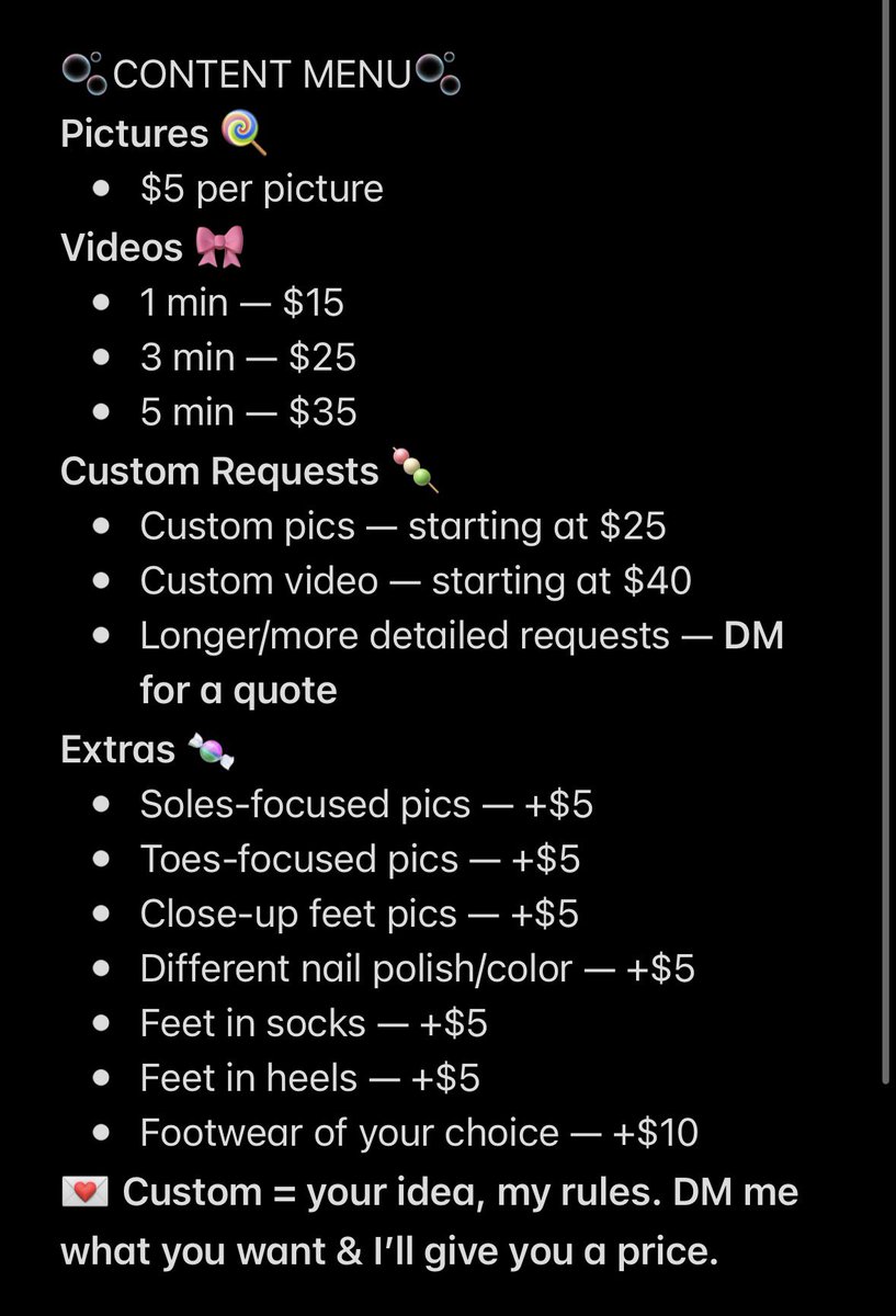 Bellbabysoles's tweet photo. content menu 🎀 https://t.co/LOAmywEAus