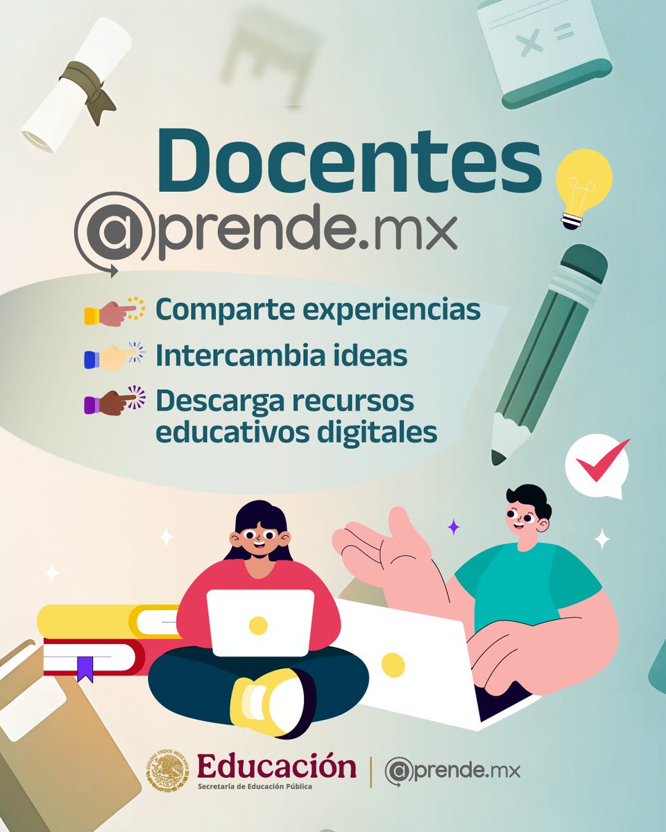 aprende_mx's tweet photo. ¡Docentes, este espacio es para ustedes! 👩‍🏫 👨‍🏫

Forma parte de nuestra #comunidad y encuentra un lugar para compartir experiencias, ideas, recursos y seguir aprendiendo junto a otras y otros #docentes. 📚✨

Únete:
📌 https://t.co/1TGECcReb0 https://t.co/4MMDU2o4ag