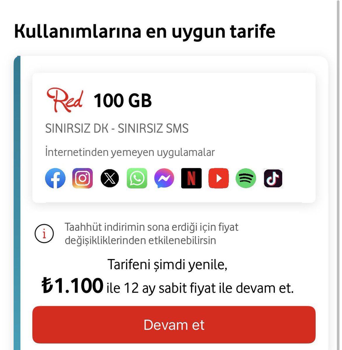 eenveralpp's tweet photo. @VodafoneTR adam mı silkelemye çalışıyorsnz ? Red30gb tarifesini 680 tl kullanıyordum. Taahhüdüm bitmiş geçebileceğim en düşük paket red100gb ve fiyatı 1100 tl. Müşteri temsilcisine diyorum ki tarifeme 30gb devam etmek istyrm hayır geçemezsiniz en düşük 100gb geçmeniz lazım diyor https://t.co/T0mQKfsqA5