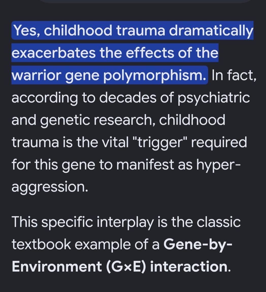 MankindVsModFem's tweet photo. You don't understand. If women can be found not guilty by reason of insanity for postpartum depression, then men can be found not guilty by reason of insanity for warrior gene polymorphism - hosted by the X chromosome, affecting 35% of men, predisposing them to violence. https://t.co/VnSe1C72xM