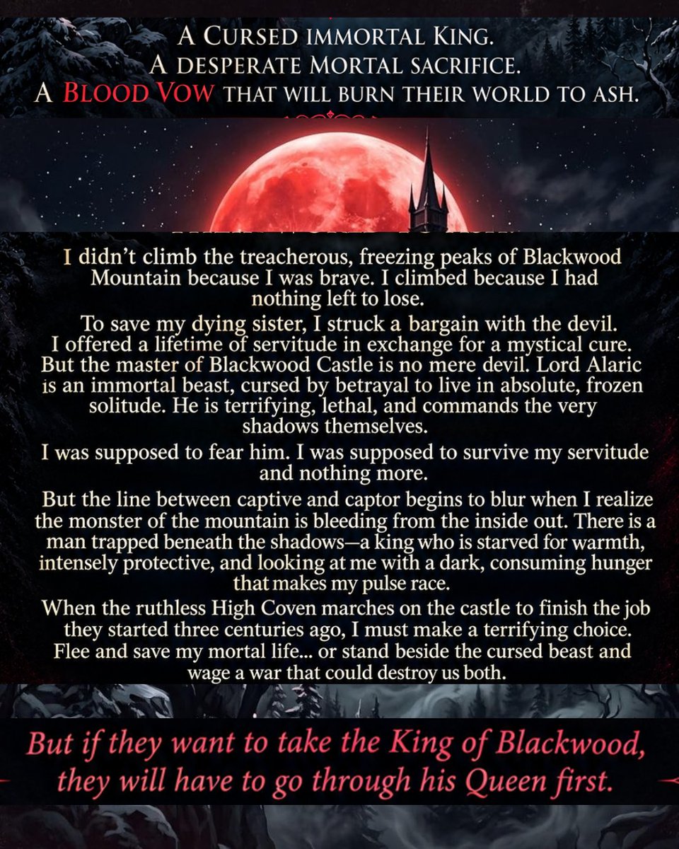Darkromanceara's tweet photo. ⭐⭐⭐⭐⭐
#TheBloodVow
@authorscarlettAsh

Scarlett Ash’s writing is stunning. This is a short book, but it feels like such a BIG story.

Gothic atmosphere, curse magic, danger, and a little spice. A short story that never felt rushed or lacking. #Scarlettash #fantasy #books https://t.co/WWFcrtgdBF
