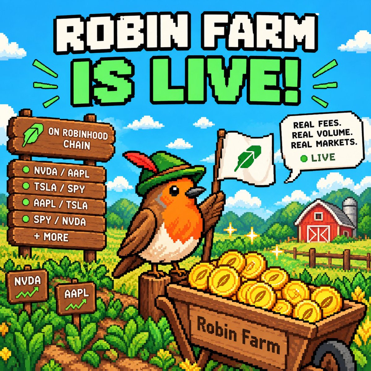 RobinFarmRbh's tweet photo. The farm is open. 🧑‍🌾

Pick your stocks.
Farm the fees.
Let the market do the rest. 

https://t.co/F23F99e0vn https://t.co/lkRhNiTLYi