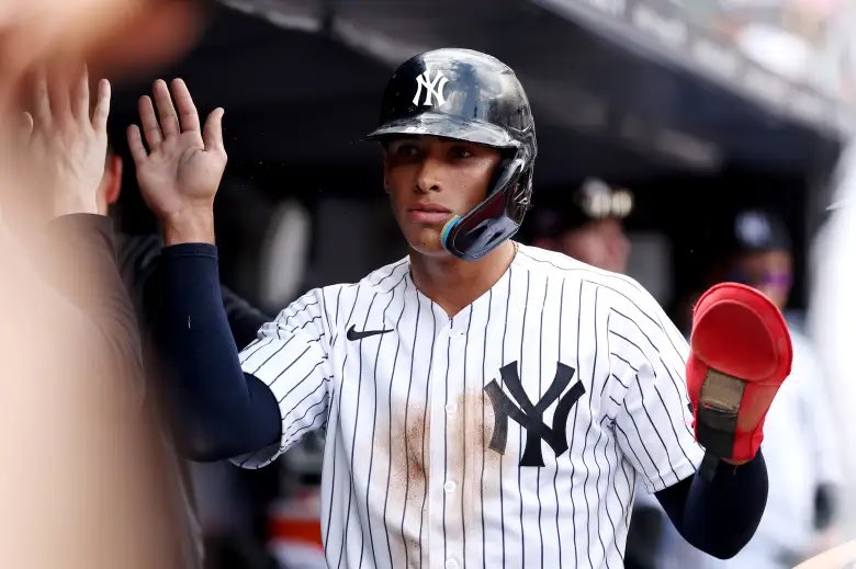 YankeesPod's tweet photo. If George Lombard Jr. hit a HR tonight one follower is winning a shirt. Comment 96 to enter. Let’s go Yankees. https://t.co/7cckFs39wH
