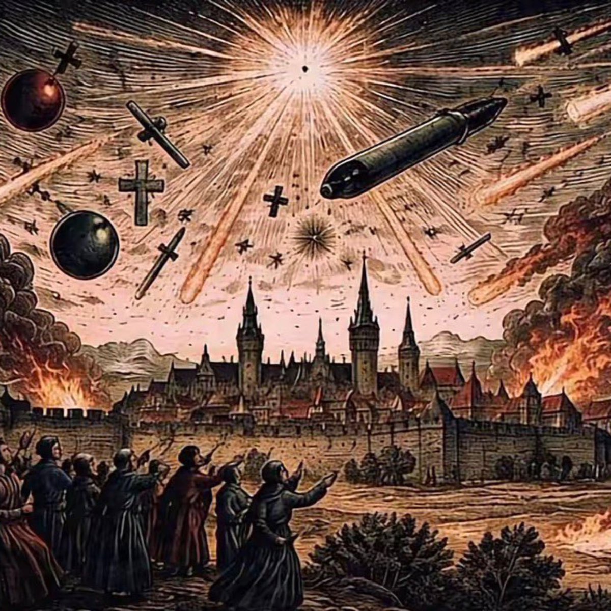 creepydotorg's tweet photo. My biggest question will always be what the citizens of Nuremberg really saw that morning in 1561, when they reported blood-red, bluish and black spheres and ring-shaped discs near the Sun that began to fight among themselves. https://t.co/6Wkn5AlDwP