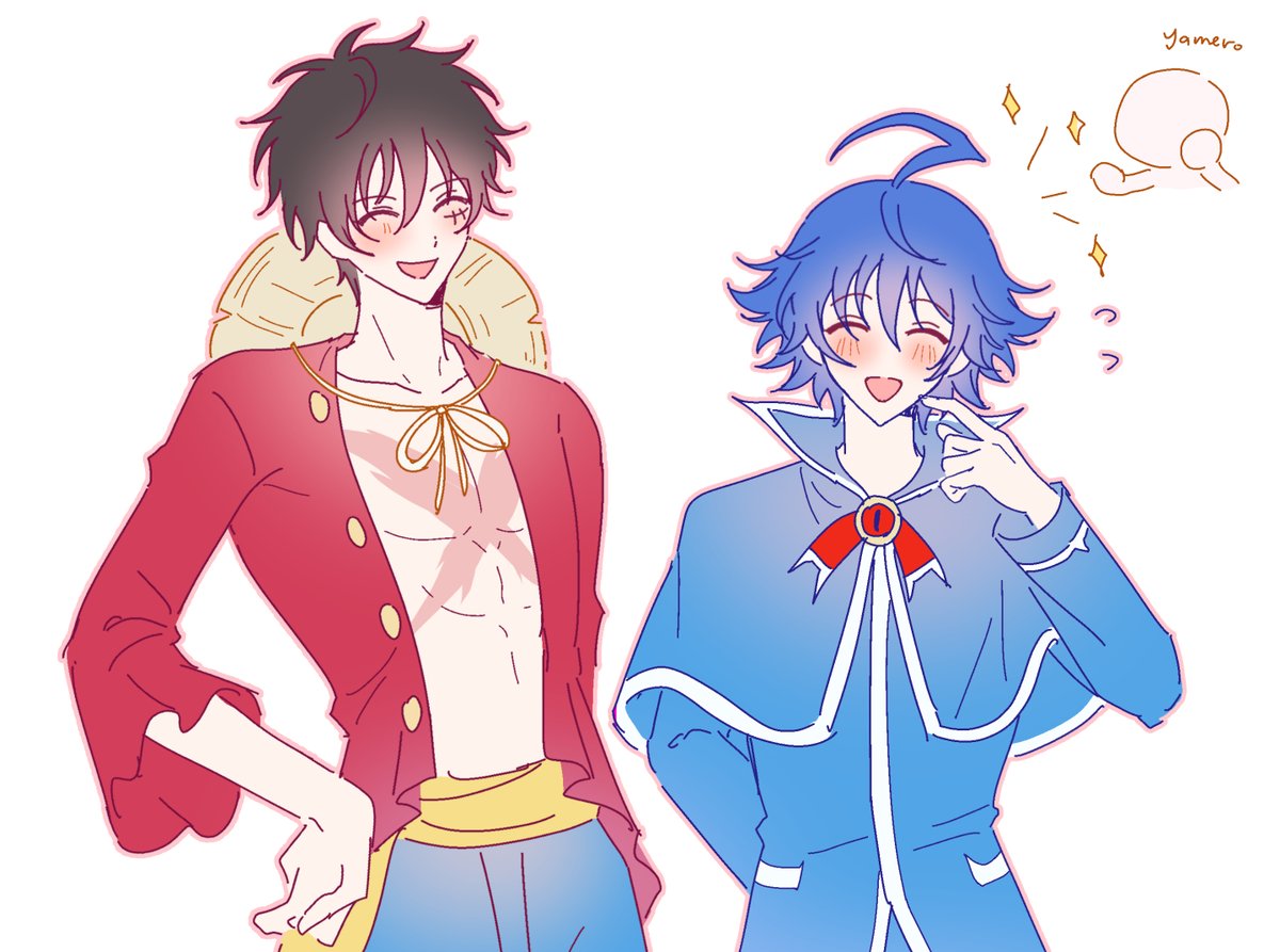 furuka42's tweet photo. I just watched M!Iruma recently and its characters reminded me of someone... So here are some collabs between them ^q^!❤️ https://t.co/uS5UXilOAn