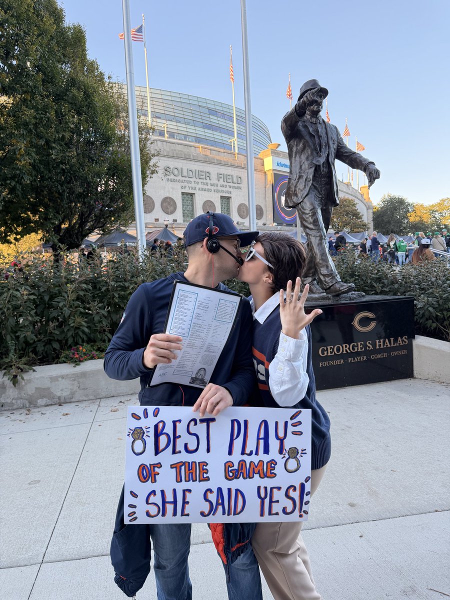 MeganAshlyBrown's tweet photo. For those here from the Mike Ditka and Ben Johnson kissing video- WE JUST GOT ENAGAGED! 🧡💙🐻⬇️🏈 #beardown #benjohnson #mikeditka #engaged https://t.co/DKz5QtzU09