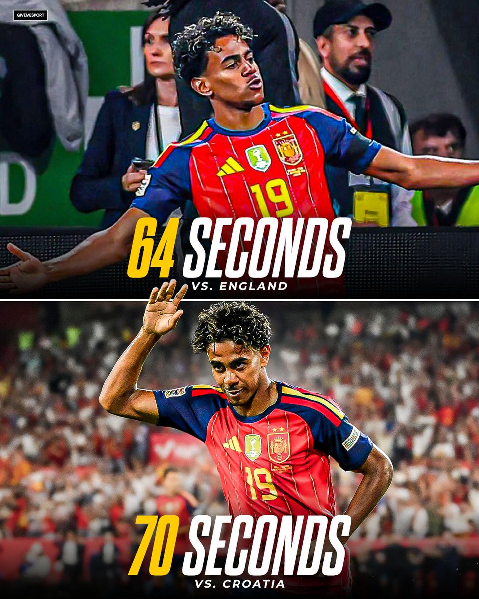 GiveMeSport's tweet photo. Lamine Yamal with that 𝐈𝐍𝐒𝐓𝐀𝐍𝐓 impact ⚡️🇪🇸 https://t.co/mg2XG0jsUm