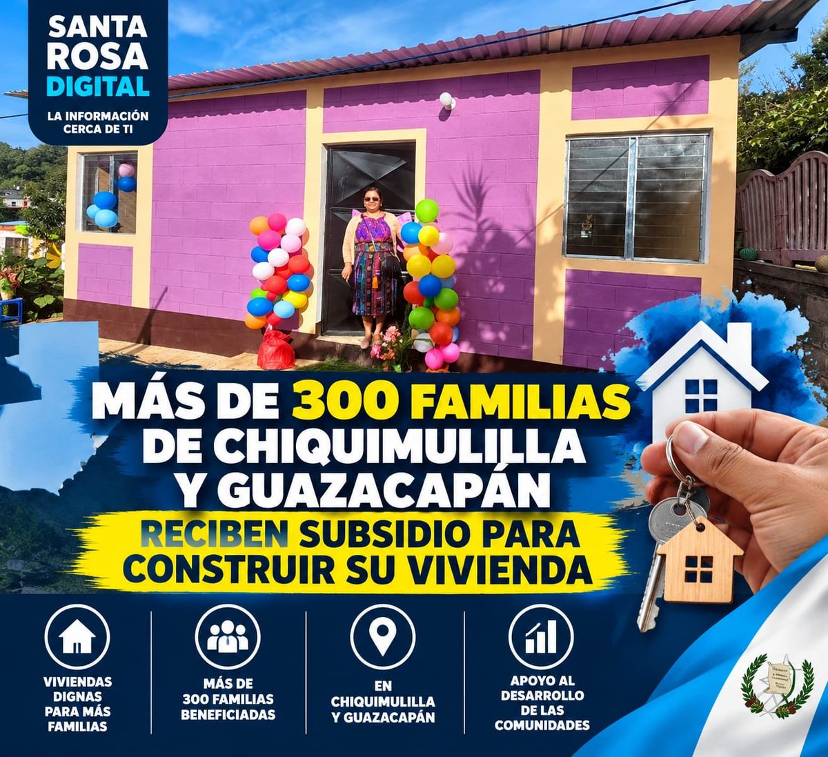 SantaRosaDgt's tweet photo. 🇬🇹🏠 MÁS DE 300 FAMILIAS DE CHIQUIMULILLA Y GUAZACAPÁN RECIBEN SUBSIDIO PARA VIVIENDA

Más de 300 familias de Chiquimulilla y Guazacapán recibieron certificaciones de Fopavi que acreditan un subsidio de Q59 mil por familia para construir viviendas en terrenos propios. https://t.co/px4SrCDhz6