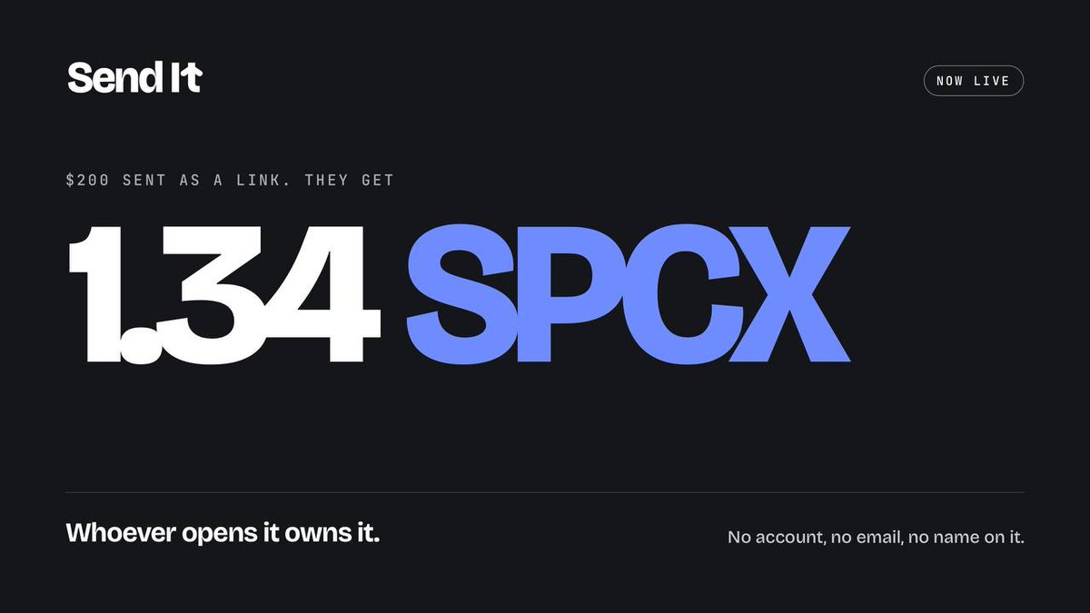 trysendit_sol's tweet photo. Sending someone a stock should feel like sending them money

That’s what we’re building with SEND IT

Turn a stock into a link and let the blockchain handle the rest https://t.co/ANJd4DPZMj