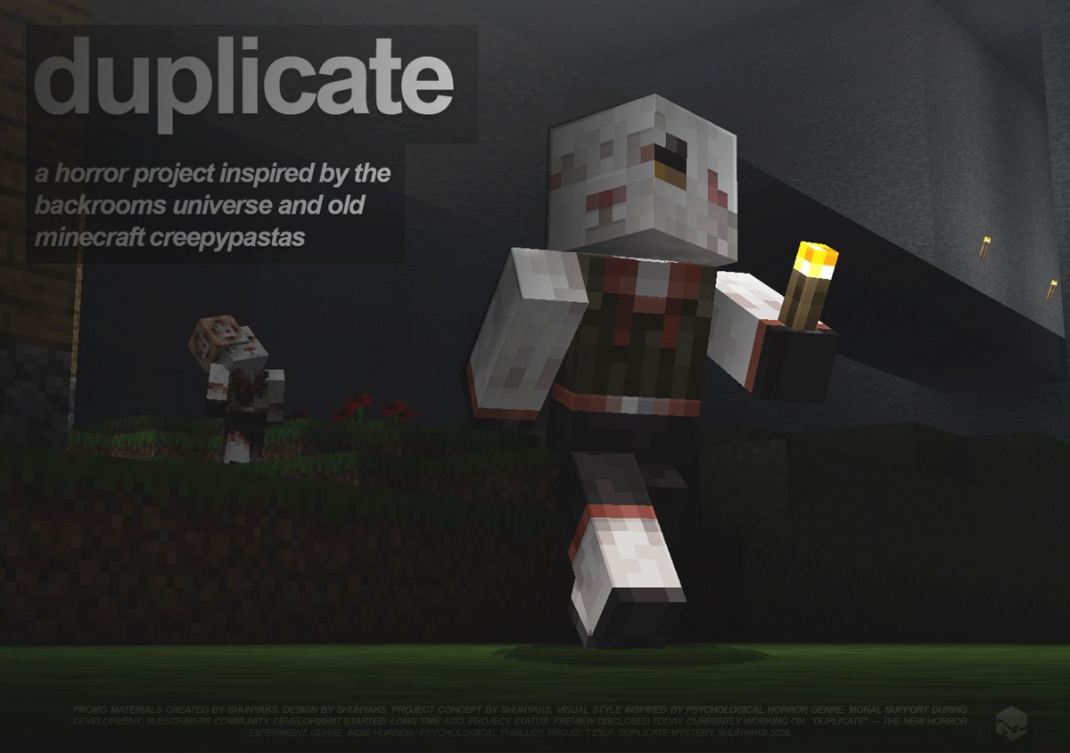 shunyaks's tweet photo. Under this post, you can ask me questions about the horror project "Duplicate". I will try to answer them all

#minecraft #backrooms #horror https://t.co/xTsiEVzJT2